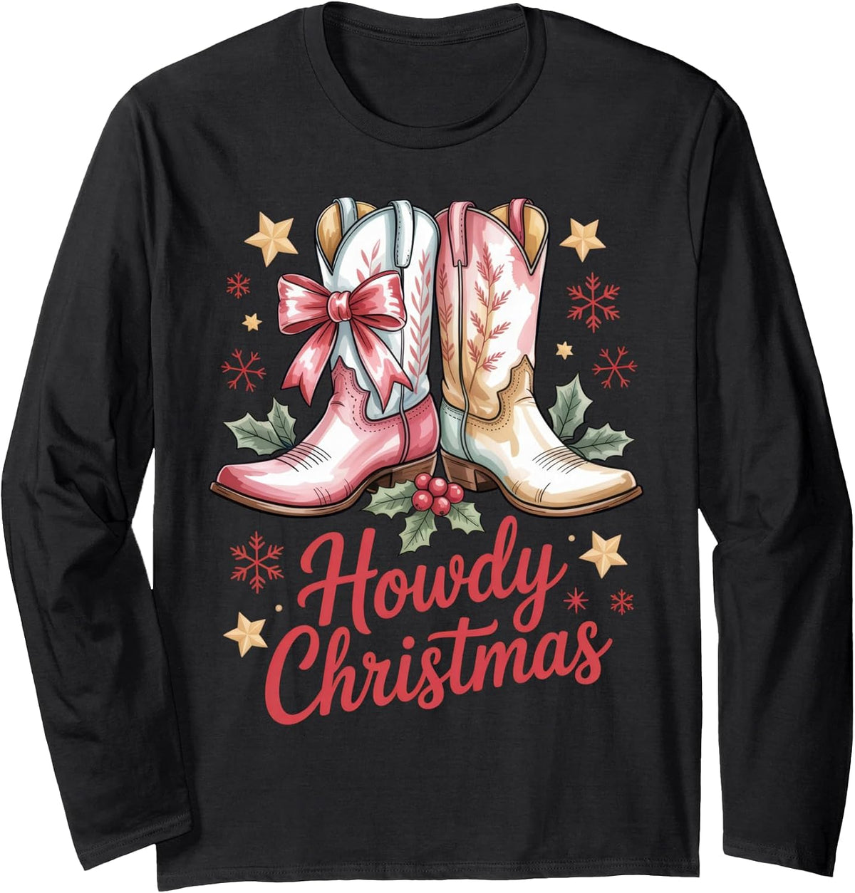 Howdy Christmas Western Cowgirl Holiday Boots Festive Long Sleeve T-Shirt