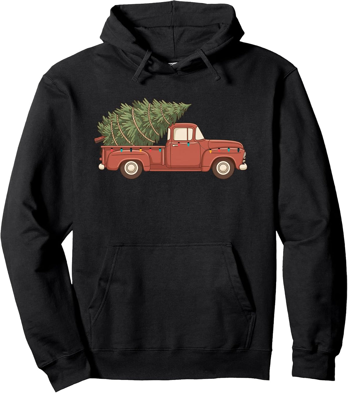Classic Red Truck Christmas Tree Xmas Lights Farmhouse Pullover Hoodie