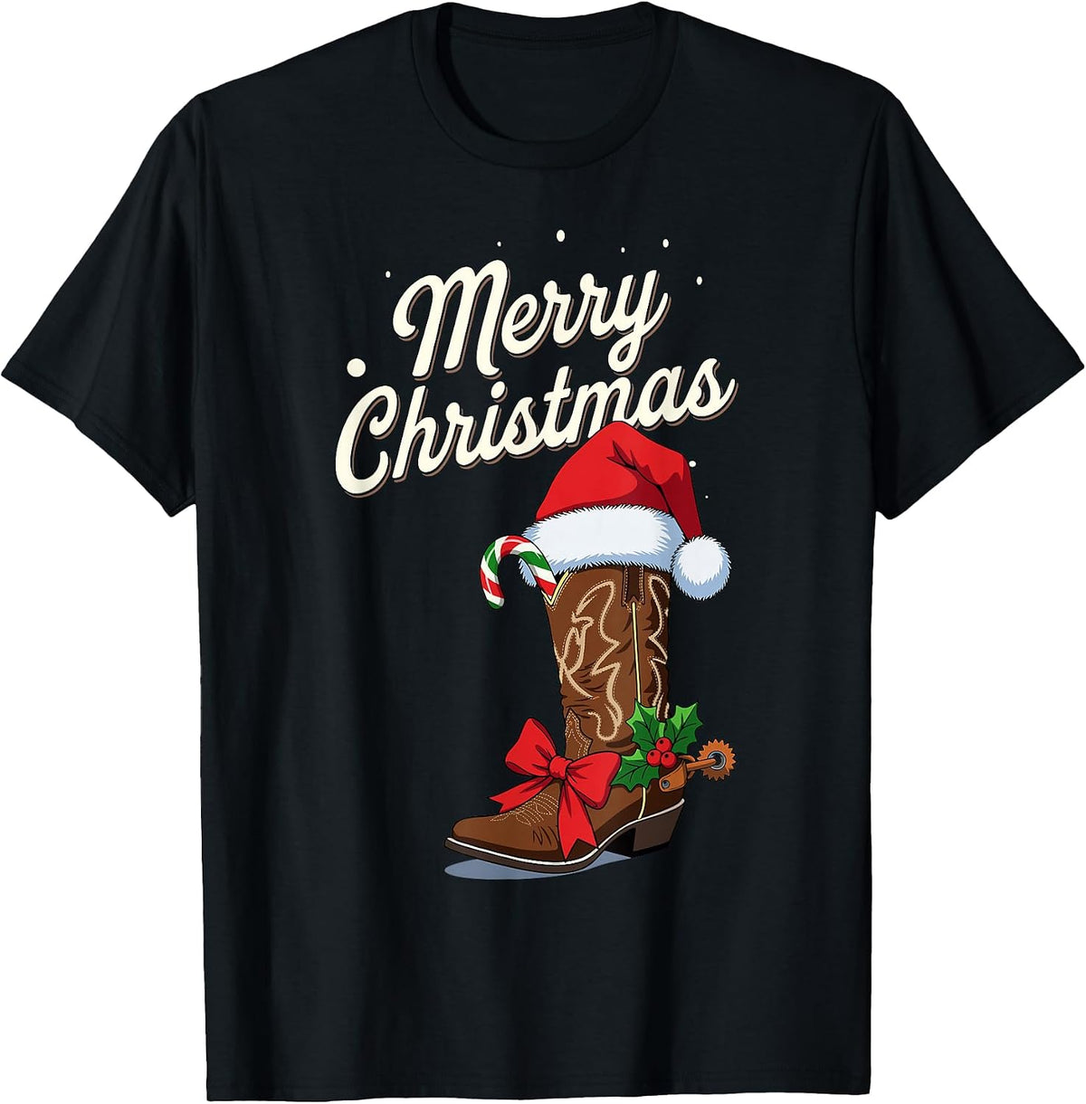 Christmas Cowgirl Western Cowboy Boots Xmas Candy Farm Girls T-Shirt