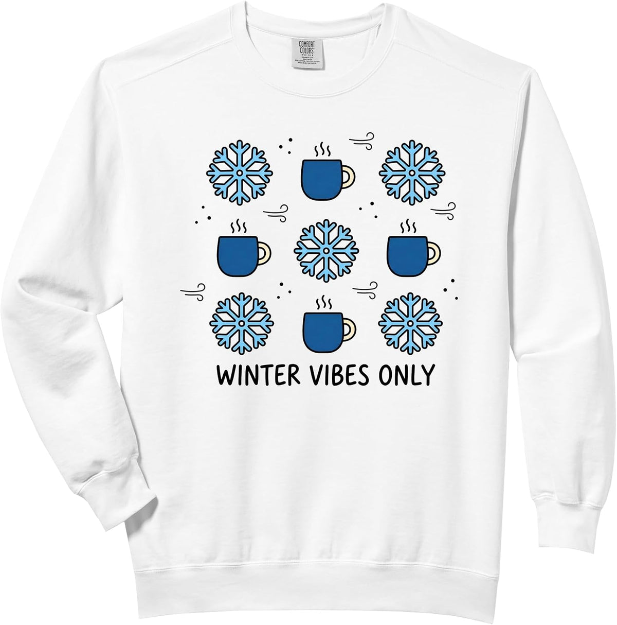 Winter Vibes Only Snowflake Mug Grid Pattern Design Comfort Colors Adult Sweatshirt