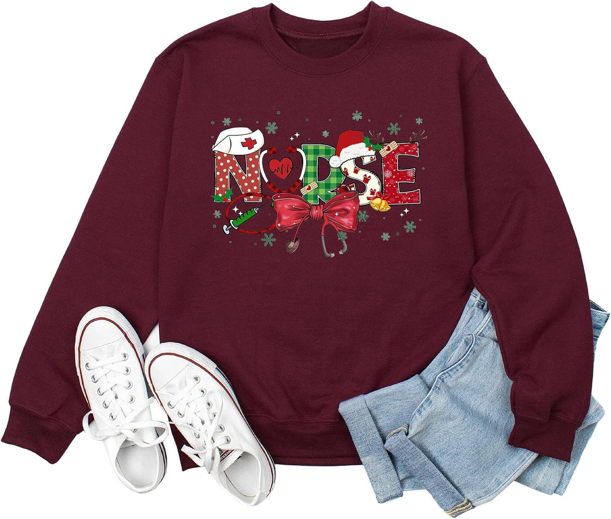 Nurse Christmas Sweatshirt for Women Merry Xmas Nursing Life Casual Long Sleeve Crewneck Pullover Tops Nurses Gift