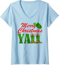 Womens Merry Christmas Y'all Western Cowboy Cowgirl Boots Women Men V-Neck T-Shirt