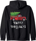 Happy Holidays, Farm Truck Loaded with Christmas Tree Zip Hoodie