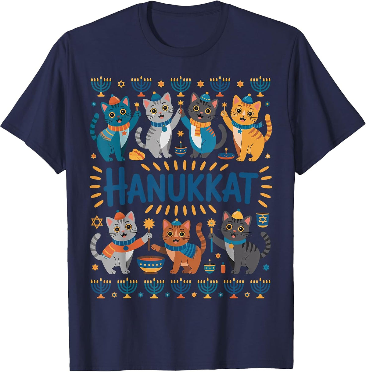 Hanukkah Cat Menorah Cute Jewish Holiday Cats Ugly Funny T-Shirt