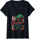 Womens Western Cowboy Howdy Merry Christmas Yall Cowgirl Boots Hat V-Neck T-Shirt