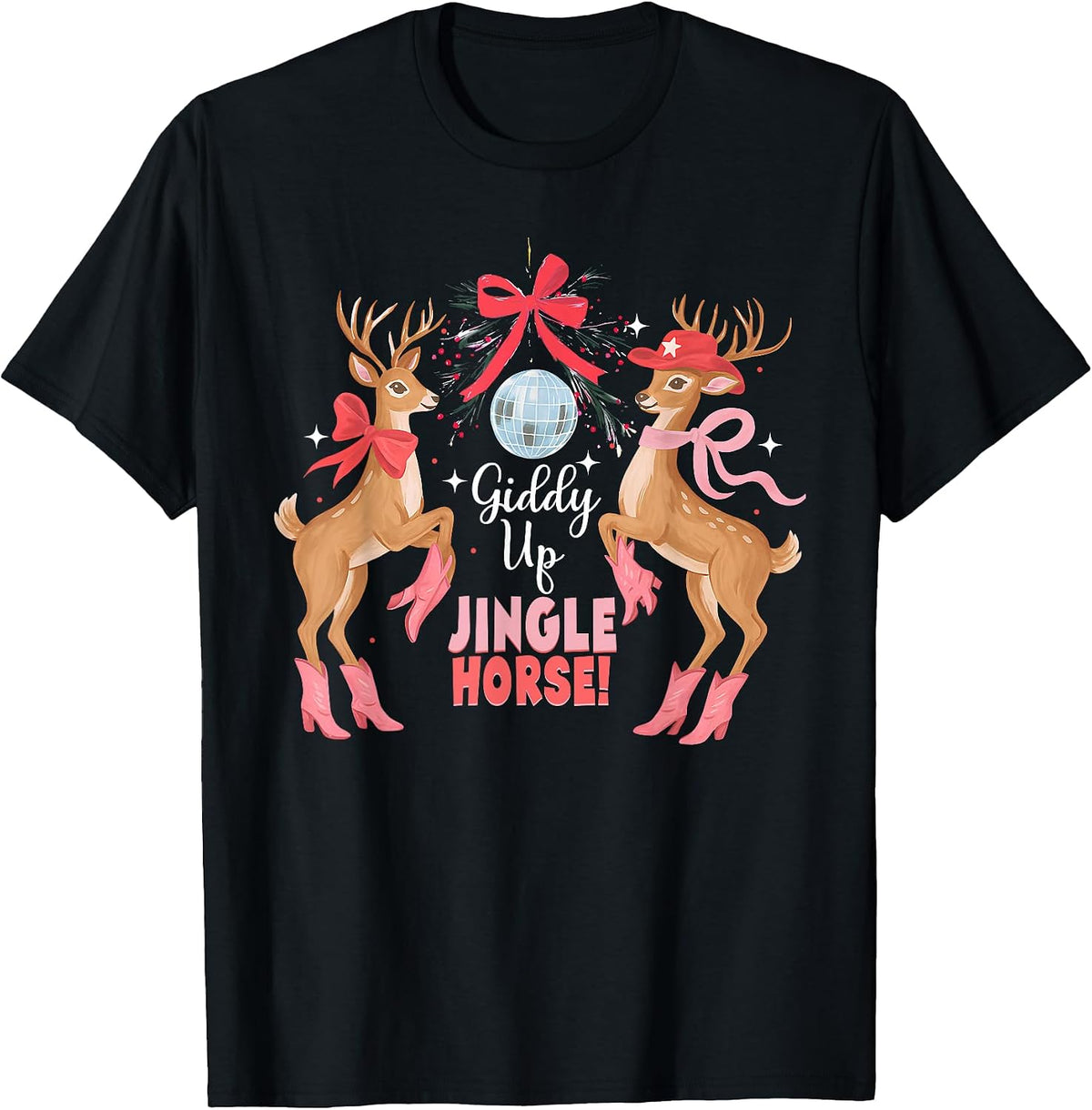 Western Pink Holiday Cowgirl Xmas, Giddy Up Jingle Horse! T-Shirt