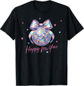 Happy New Year Cute Pink Disco Ball Bow New Year's Eve Girls T-Shirt