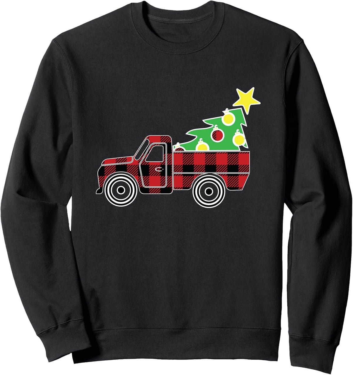 Red Black Checkered Buffalo Plaid Christmas Truck Sweatshirt