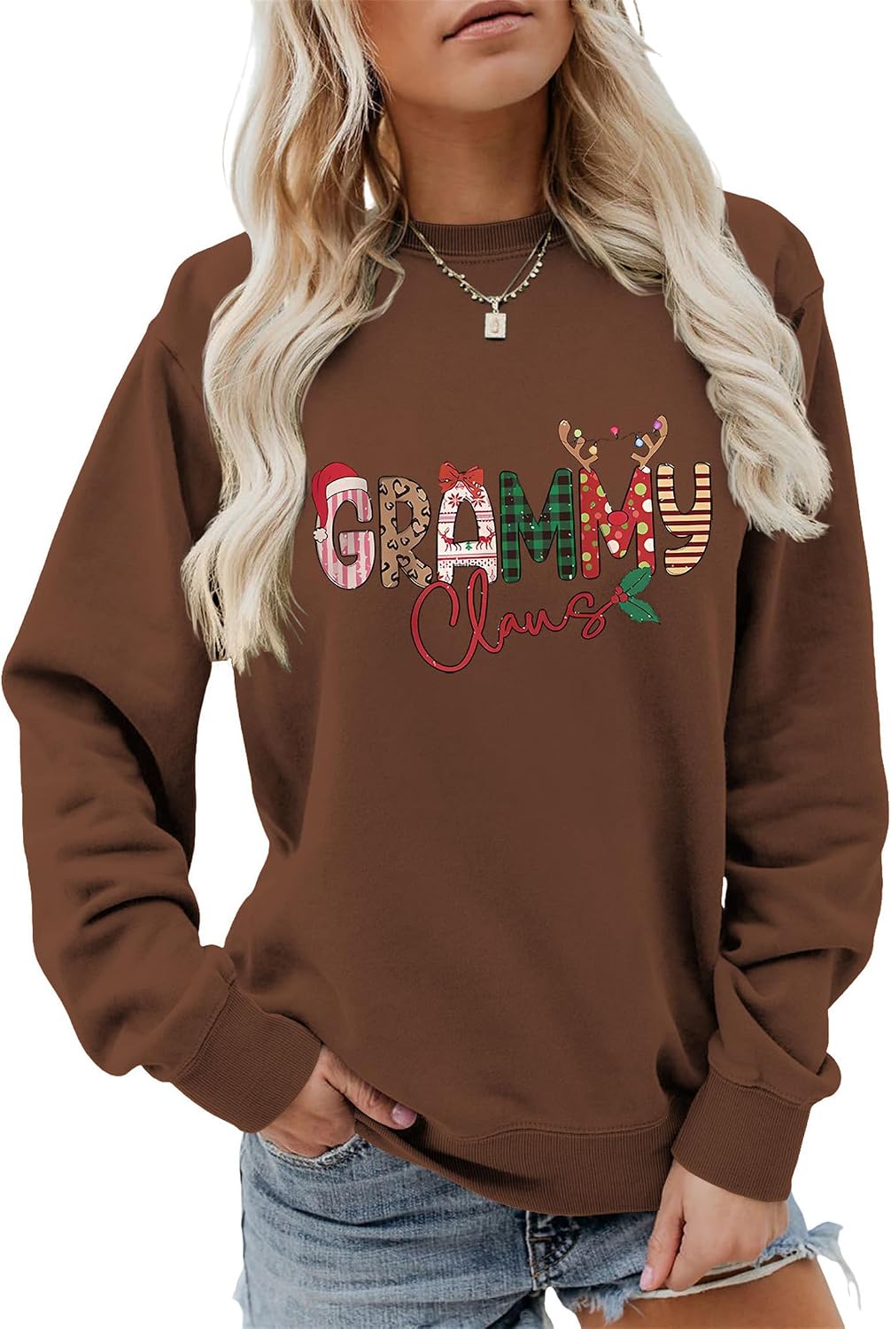 Grammy Claus Sweatshirt Letter Print Grandma Pullover
