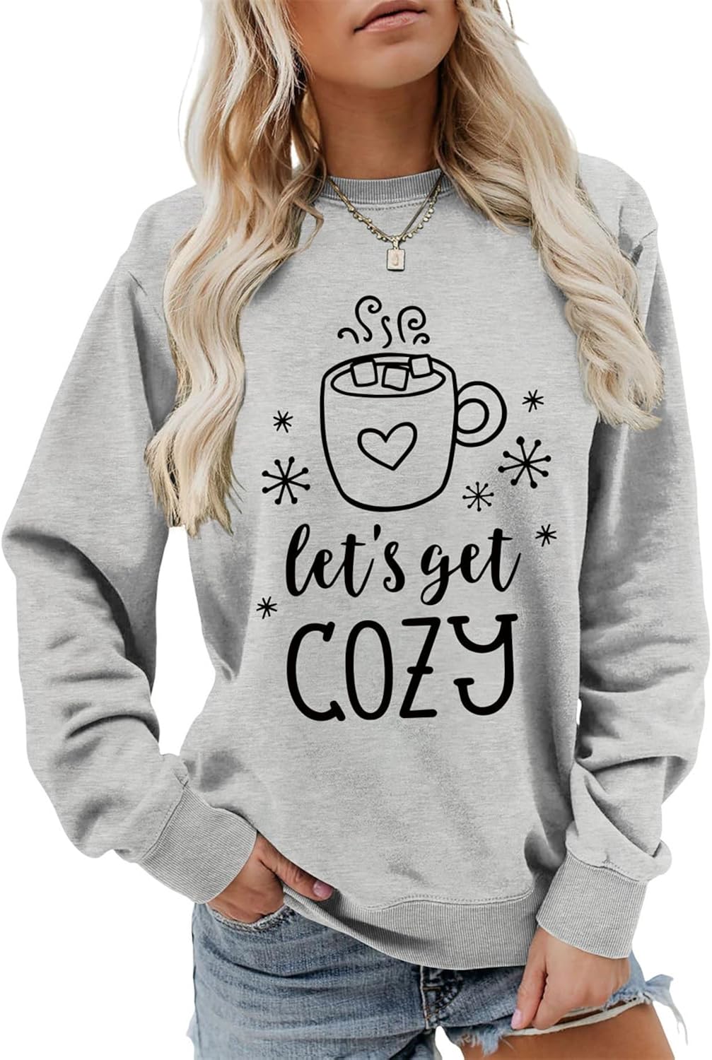 Let's Get Cozy Sweatshirt, Cozy Season Shirt Women Cozy Season Sweater Weather Blouse Fall Winter Crewneck Pullovers