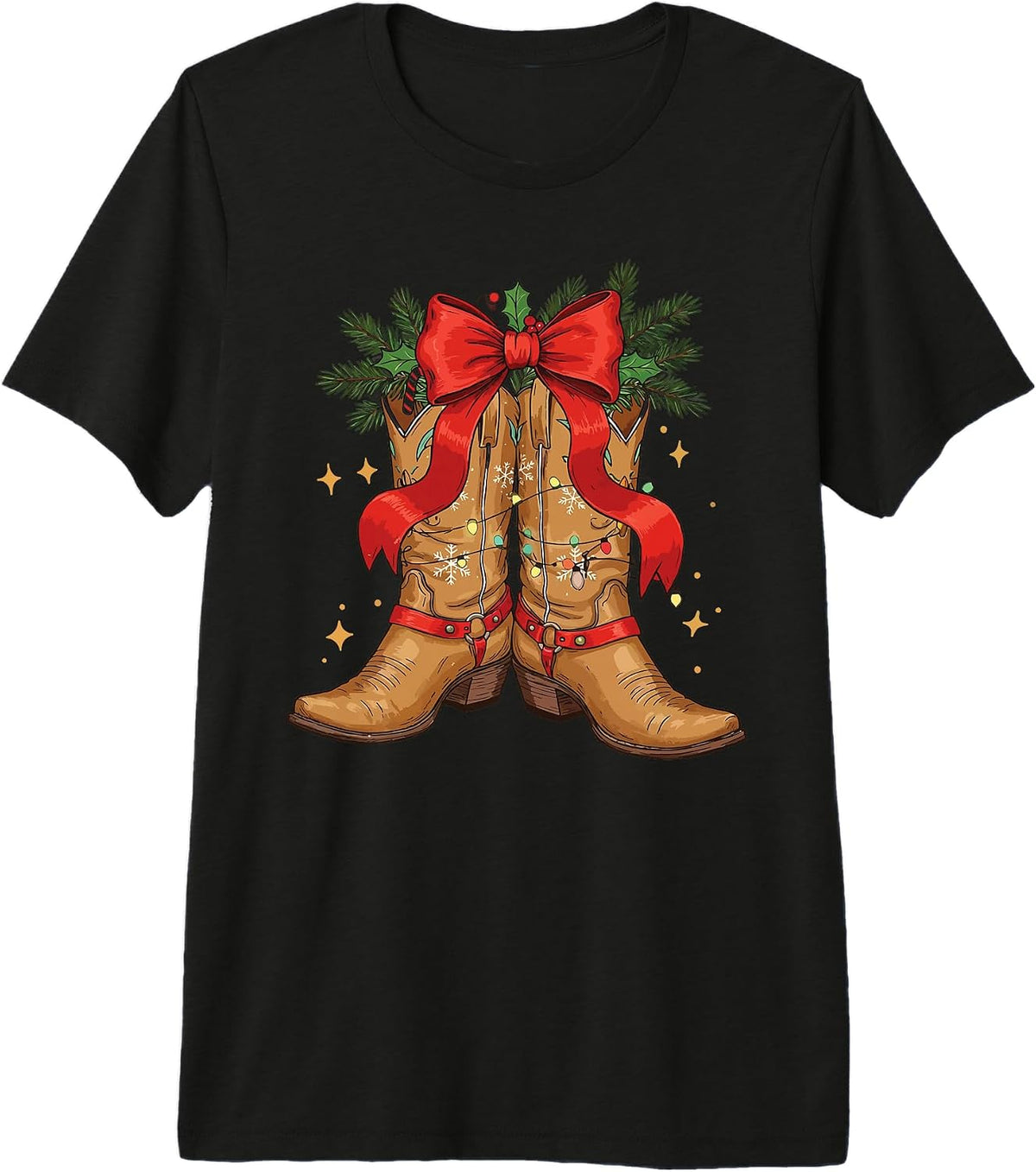 Cowgirl Boots Christmas Cowboy Western Coquette Bow Xmas Premium Tri-Blend T-Shirt