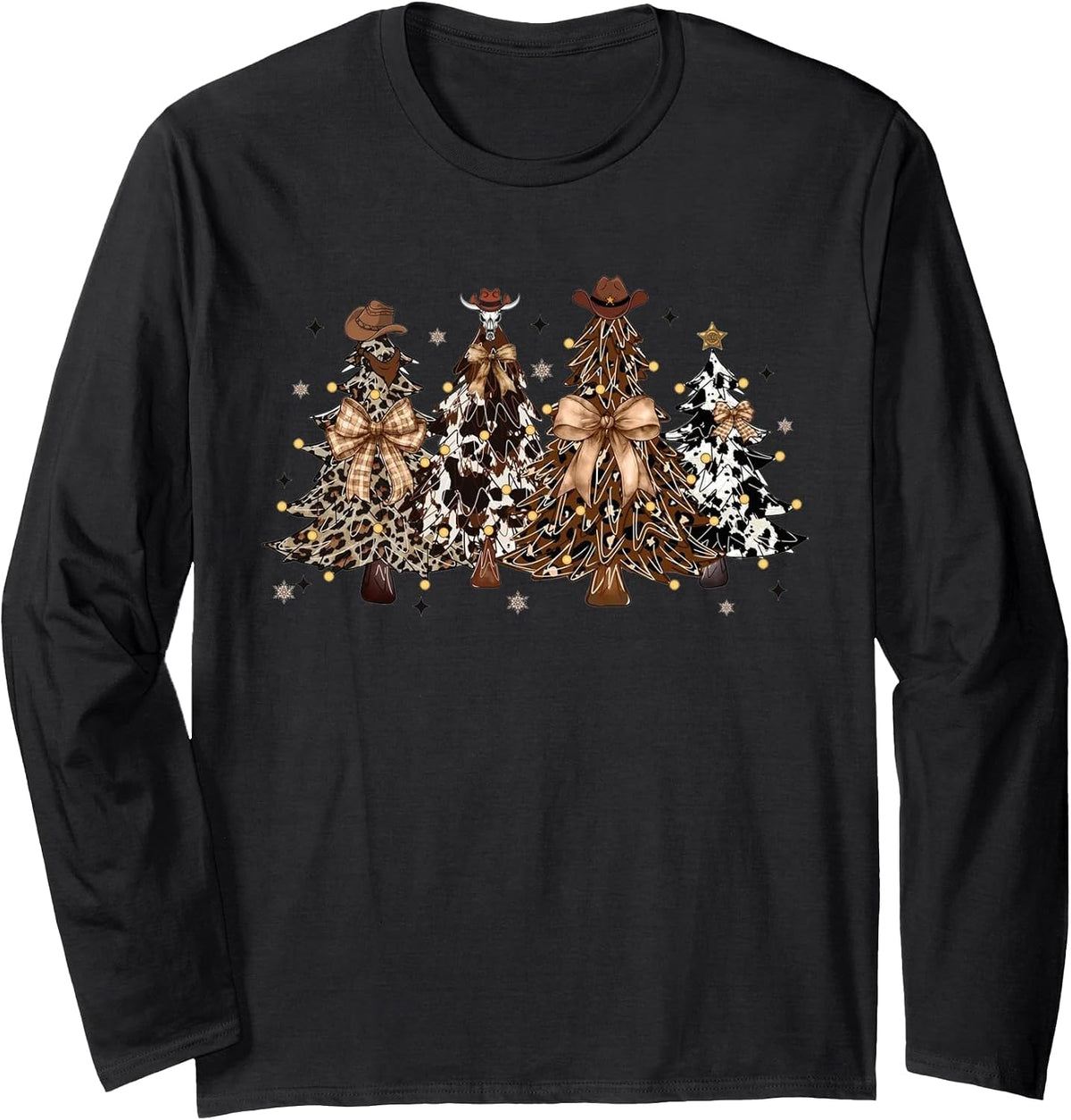 Christmas Tree Western Retro Cowboy Coquette Design Cowgirl Long Sleeve T-Shirt