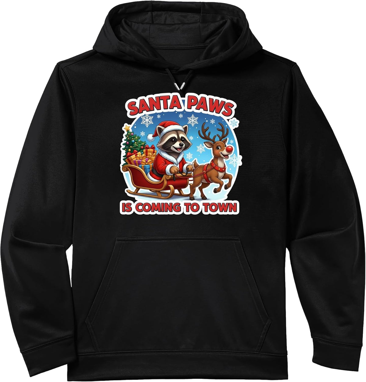 Santa Paws Is Coming To Town Christmas Racoon Lover Holiday Performance Hoodie