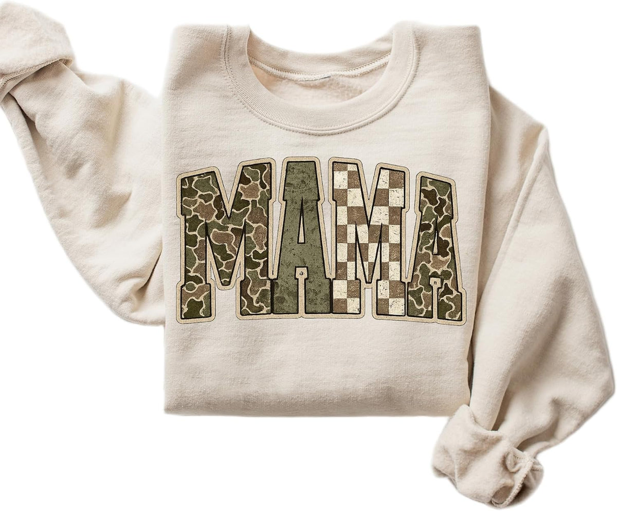 Camo MAMA Sweatshirt for Women – Camouflage & Checkered Graphic Pullover