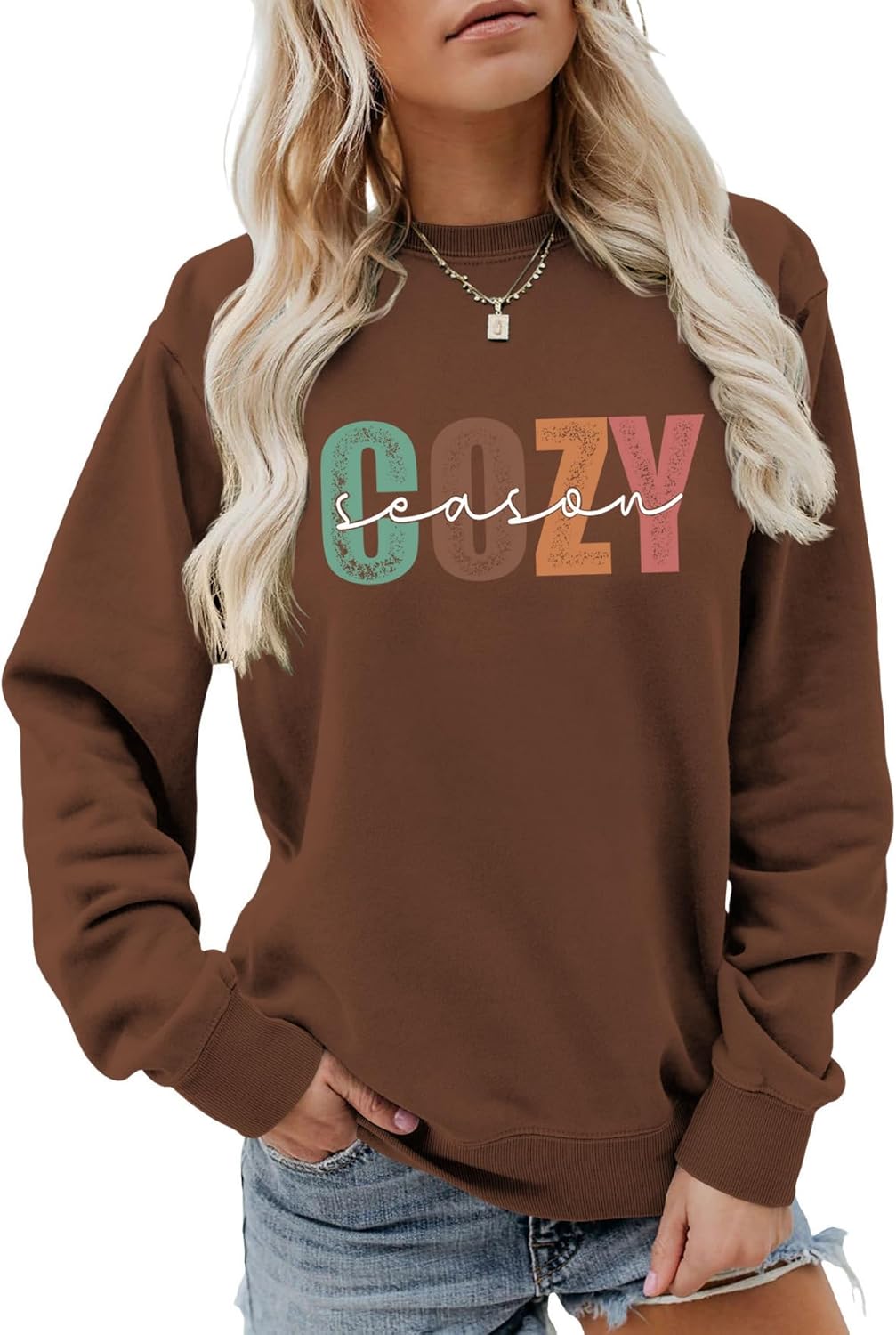 Cozy Season Sweatshirt for Women Funny Graphic Shirts Crew Neck Pullover Long Sleeve Casual Fall Tops