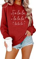 Women Christmas Sweatshirts Fa La La La Christmas Song Long Sleeve Xmas Music Notes Crewneck Tops