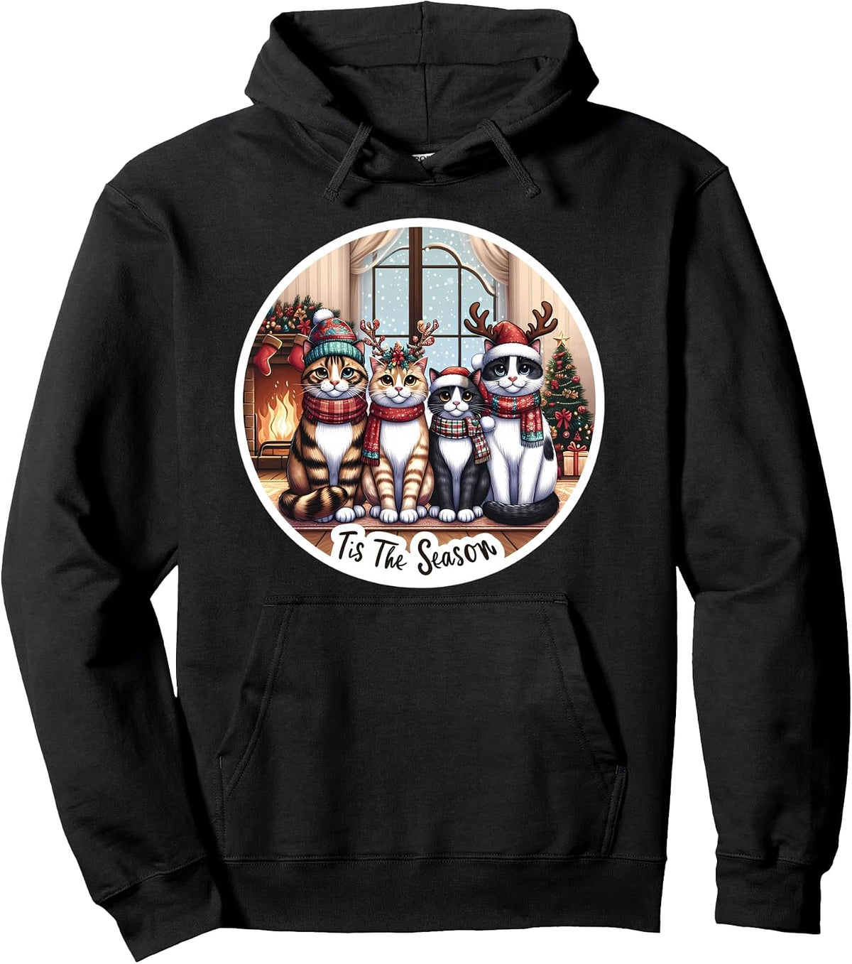 Tis The Season Cats Merry Christmas Lover Lady Cute Cat Cozy Pullover Hoodie