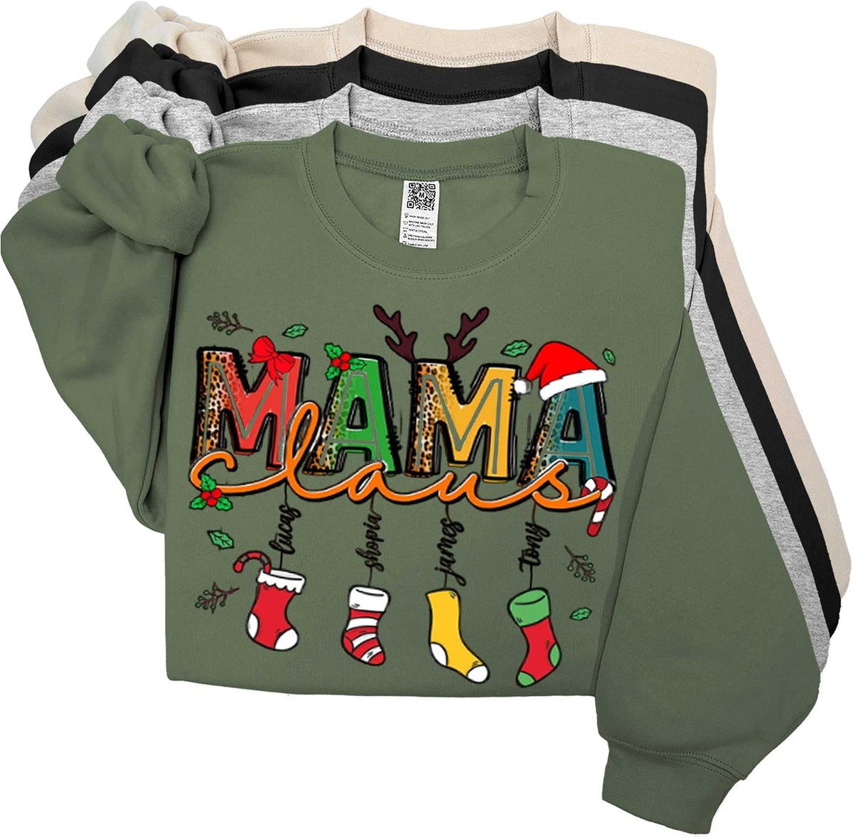 Personalized Grandma Claus Sweatshirt, Custom Children Name Grandma Gifts, Christmas Gigi Gift for Grandmother