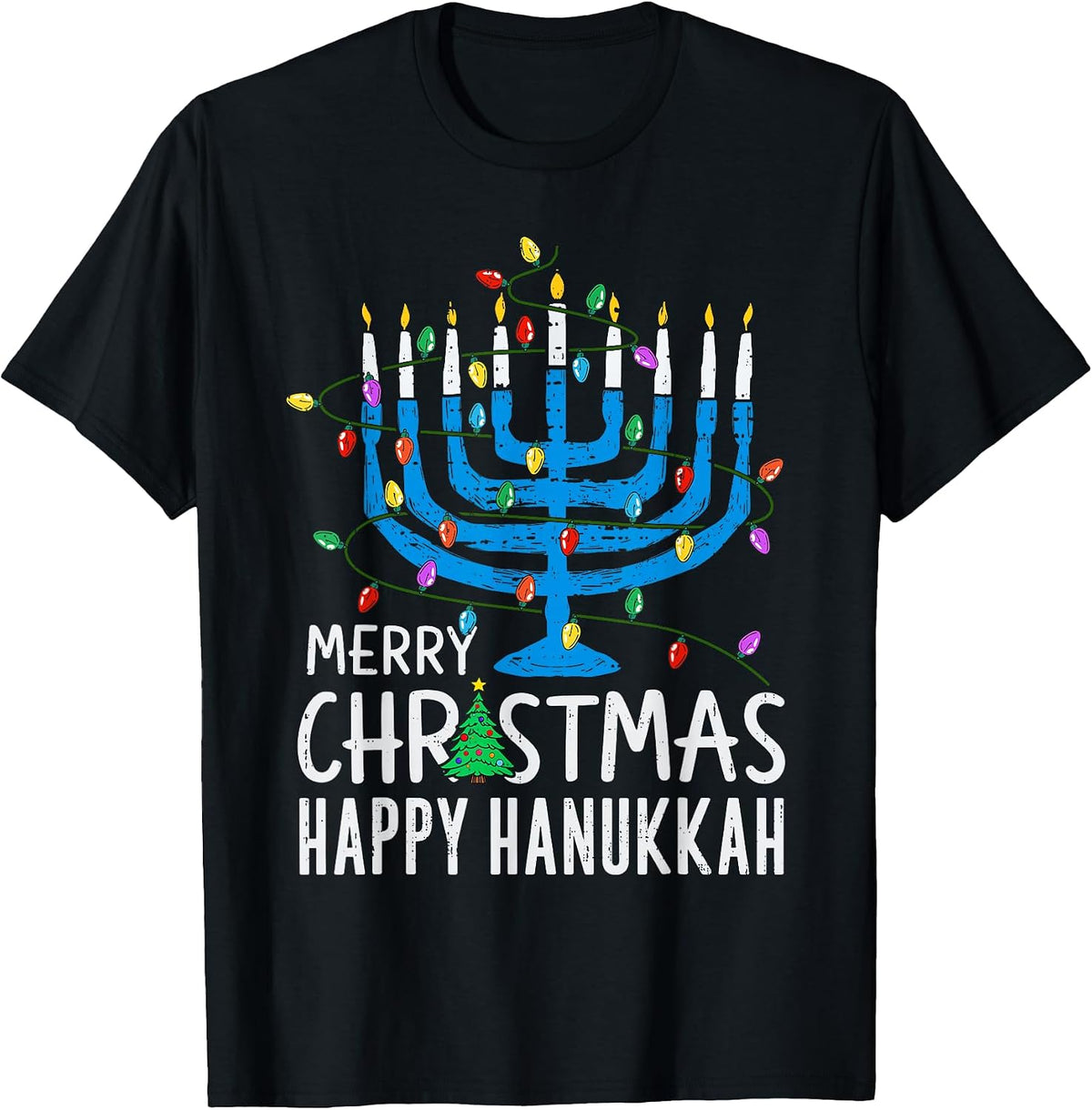 Merry Christmas Happy Hanukkah Jewish Menorah Chanukah Pjm T-Shirt