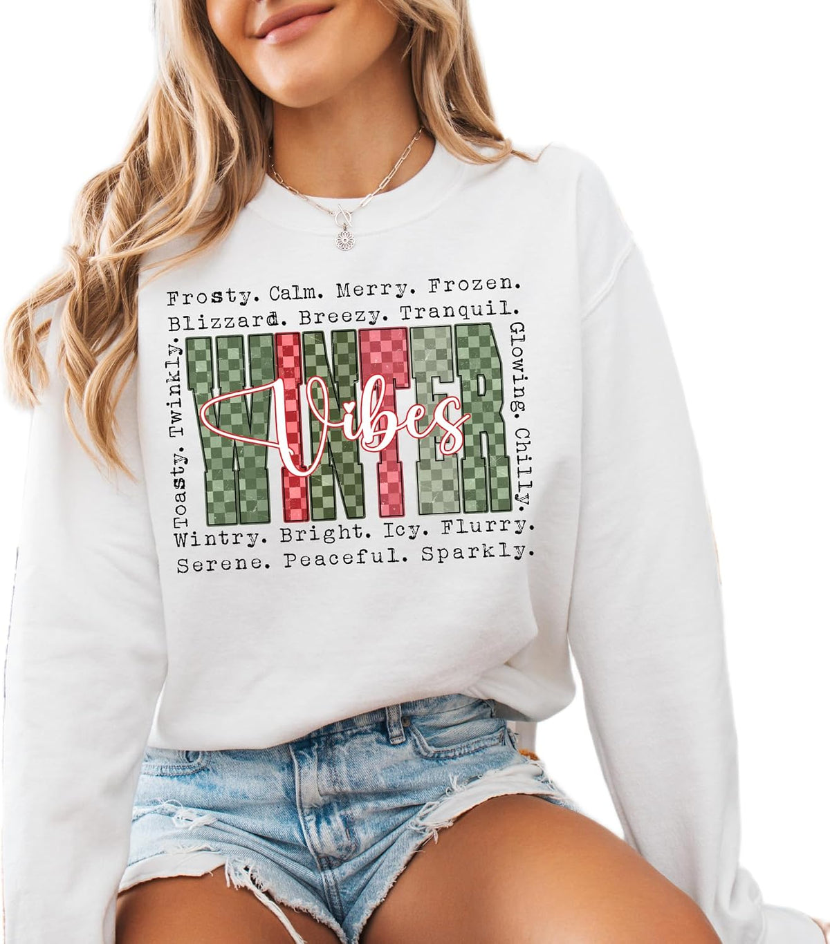 Winter Vibes Sweatshirt for Women | Cozy Seasonal Pullover with Festive Letter Design | Cute Cold Weather Sweater