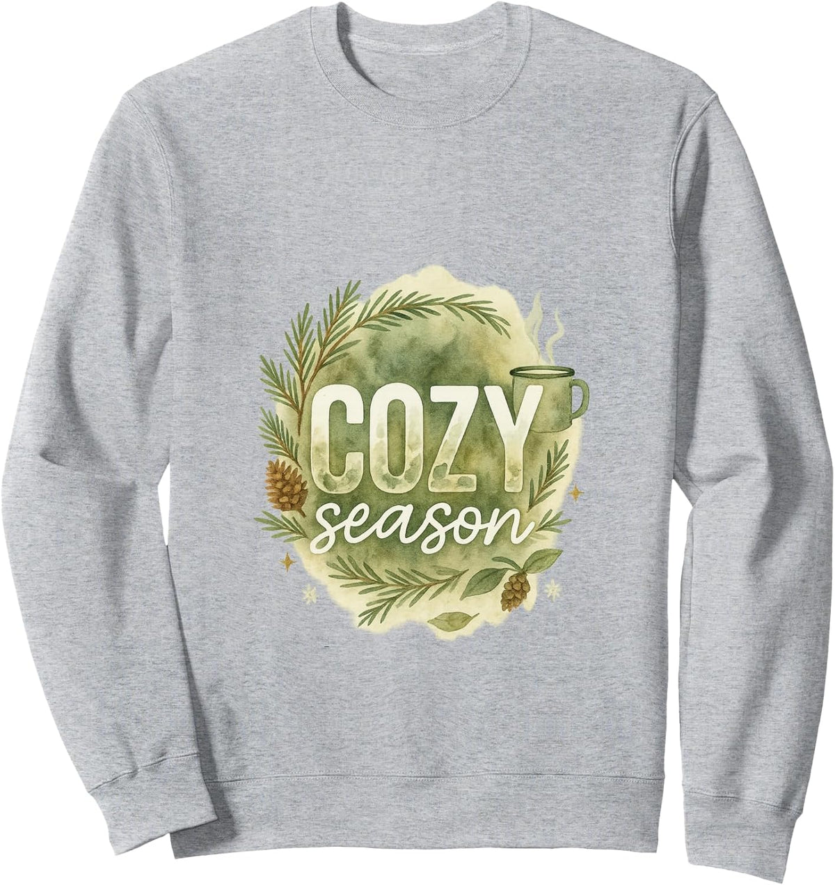 Cozy Season Watercolor Evergreen Wreath with Mug Sweatshirt