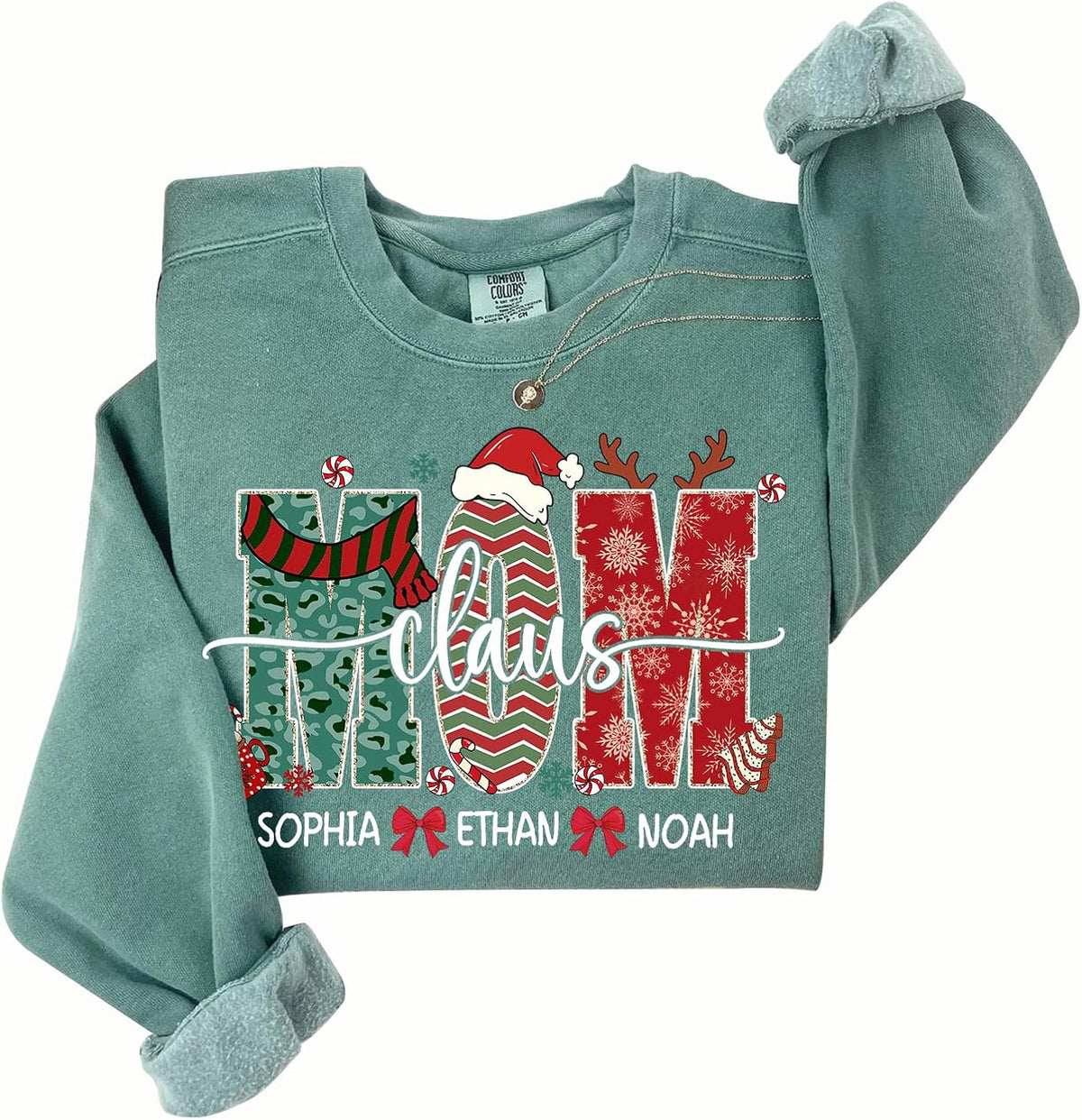 Personalized Mama Claus Sweatshirt with Kids Name, Custom Grandma christmas shirt, Mom Gift for Christmas