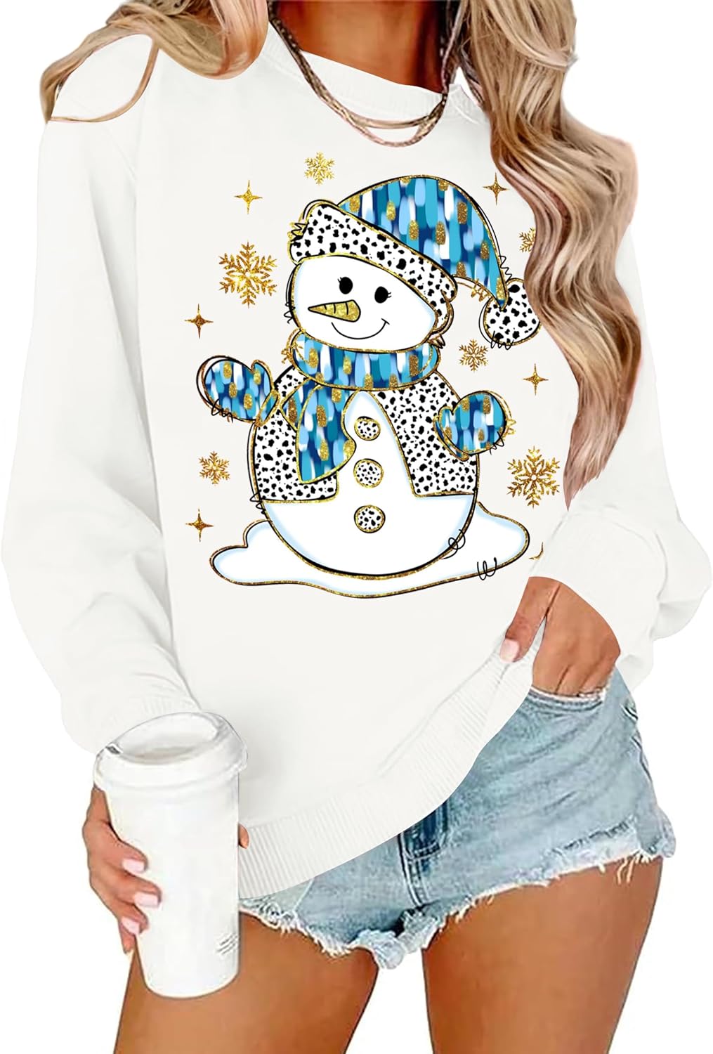 Christmas Sweatshirts for Women Xmas Holiday Long Sleeve Tops Funny Crewneck Snowman Graphic Pullover