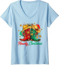 Womens Howdy Christmas Merry Christmas Western Cowboy Cowgirl Boots V-Neck T-Shirt