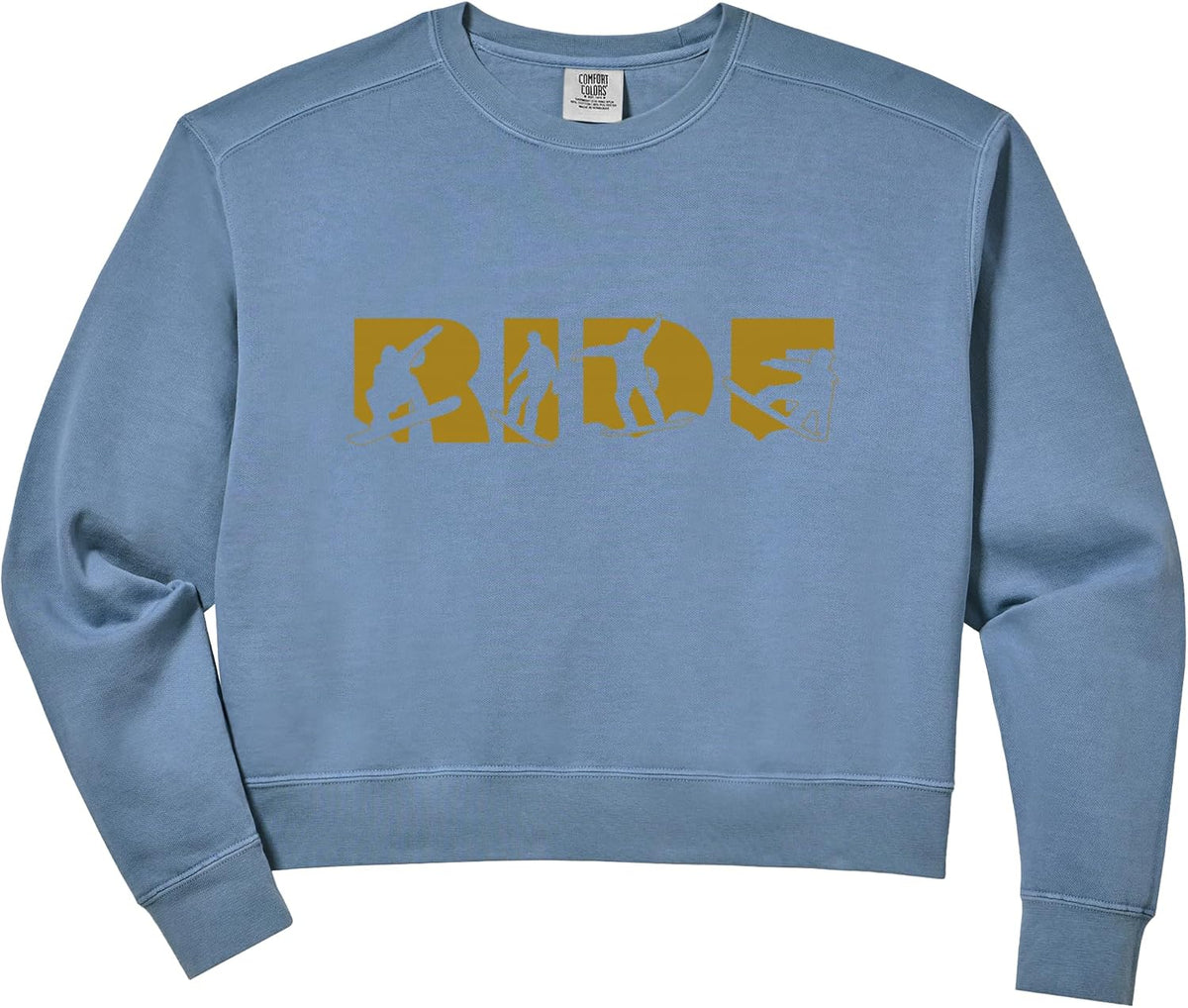 Women's RIDE Snowboard Bronze Ride Snowboarding Snowboarder Comfort Colors Crop Sweatshirt