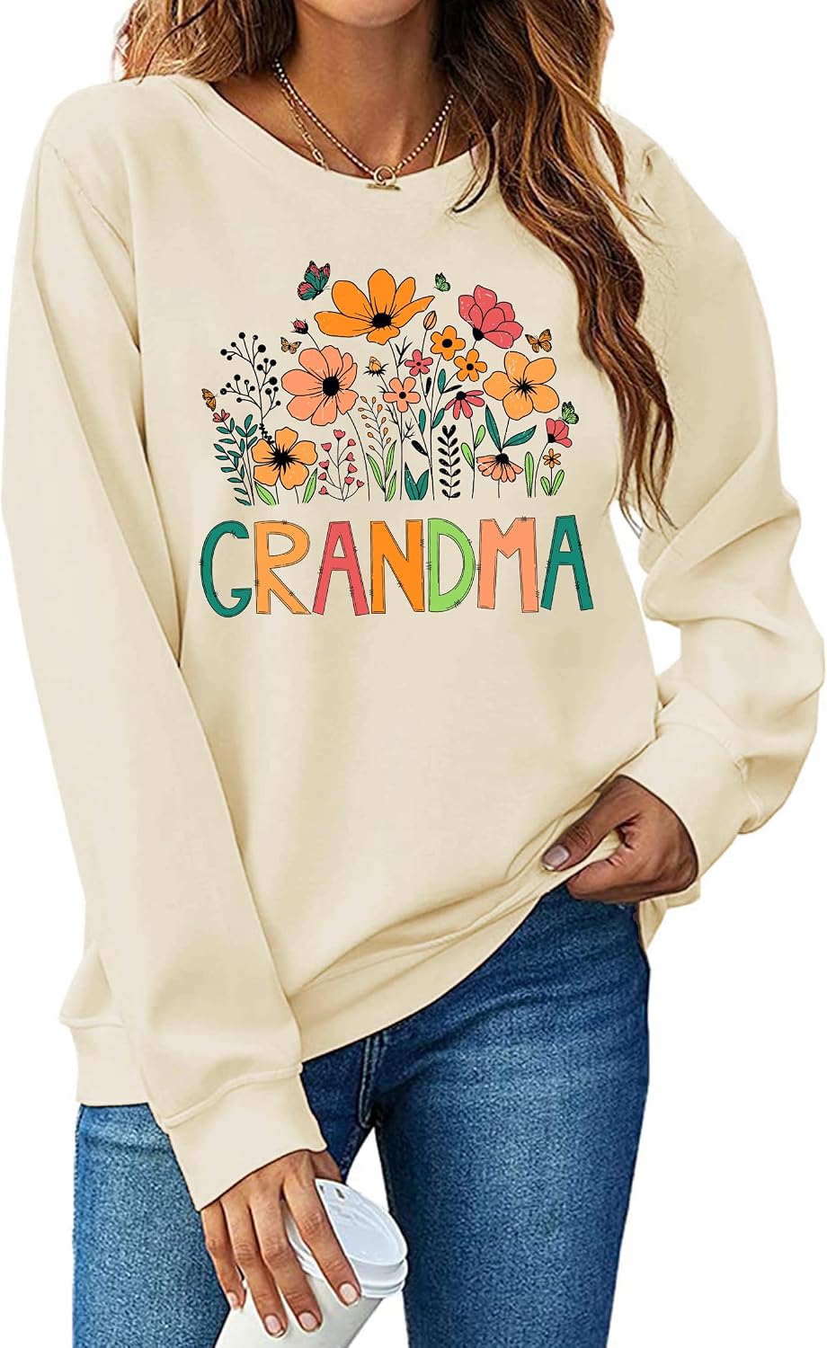 Grandma Sweatshirt Women Floral Grandma Sweatshirt Wildflower Graphic Casual Fall Pullover Tops