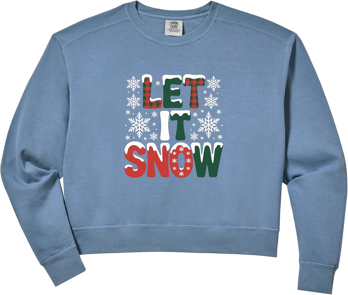 Women's Let It Snow Festive Christmas Comfort Colors Crop Sweatshirt