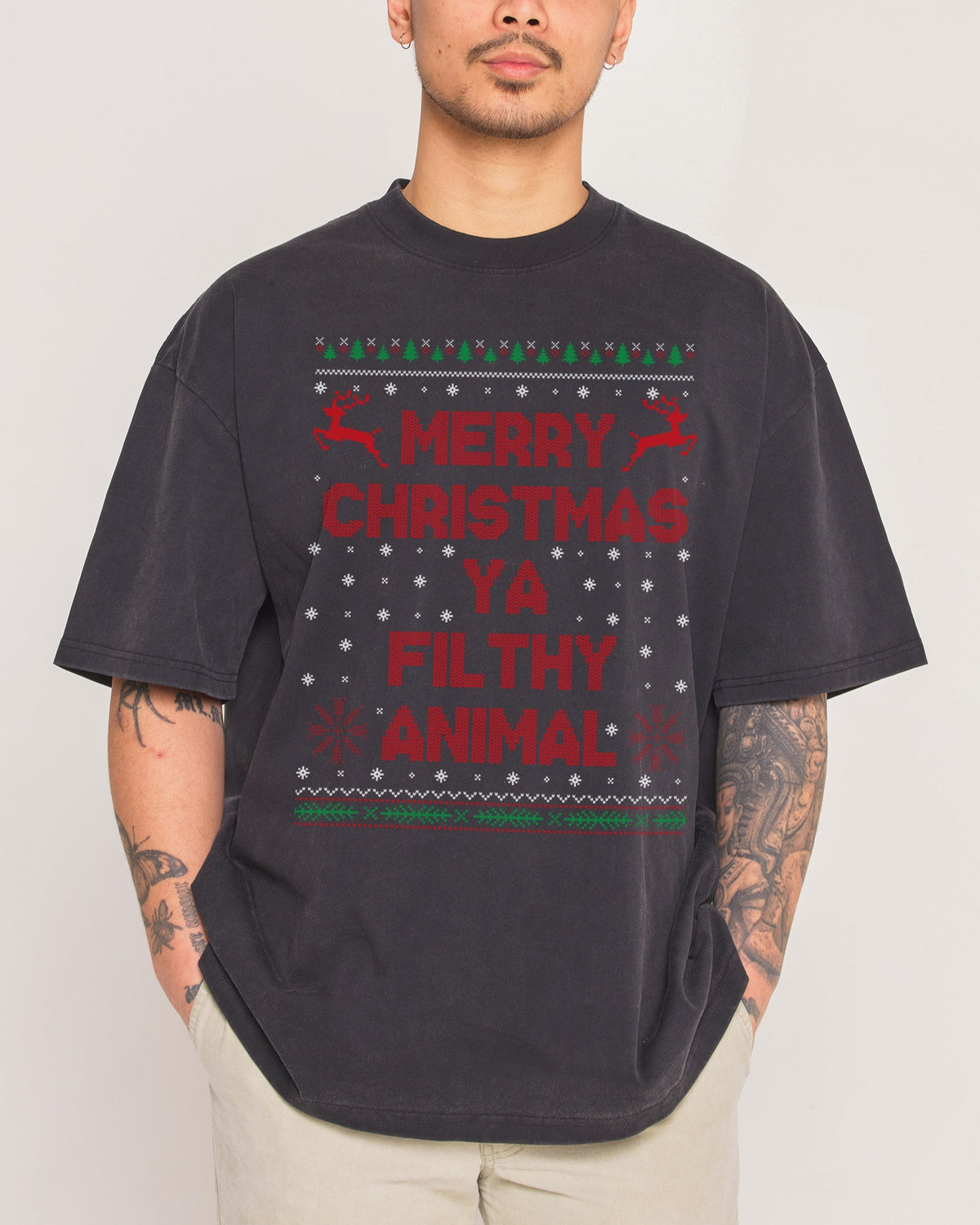 Merry Christmas Ya Filthy Animals Oversized Tee Unisex