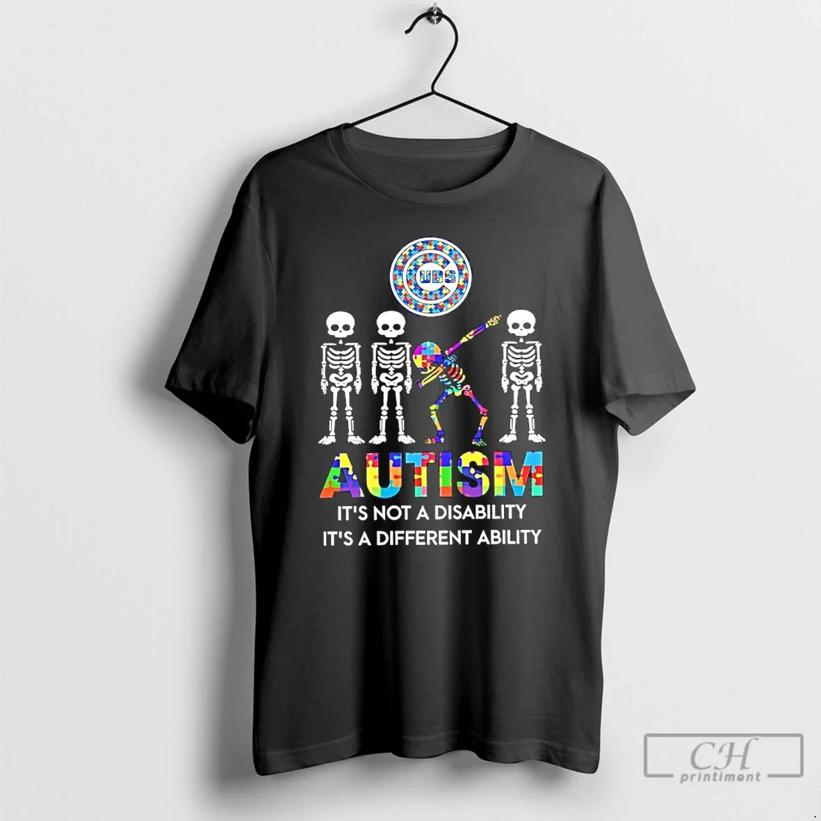 Classic Chicago Cubs Skeleton Autism Its Not A Disability Its A Different Ability T Shirts