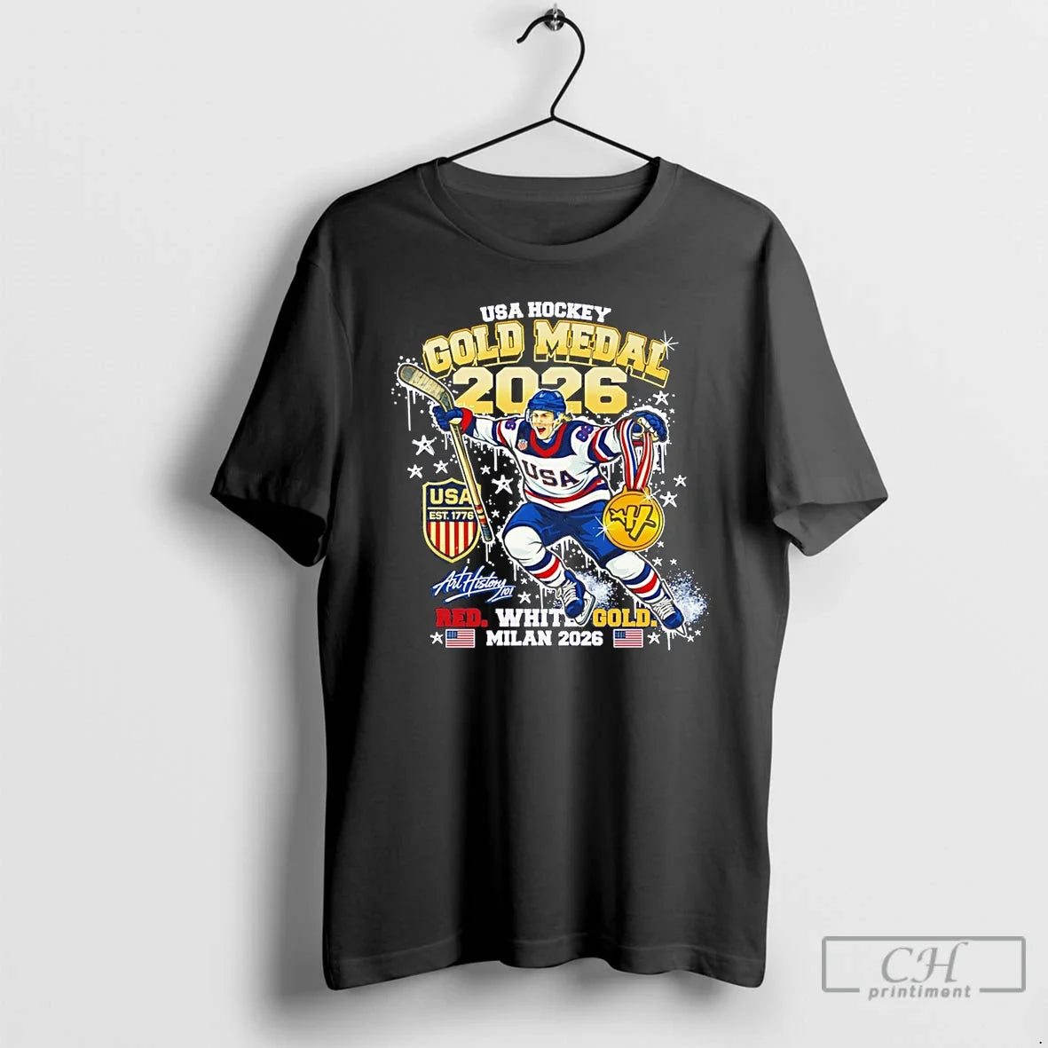 Classic Usa Gold Medal 2026 Red White Gold Milan 2026 Graphic Unisex
