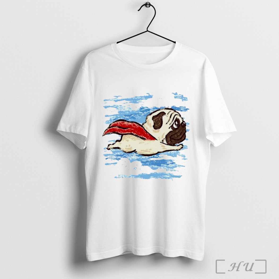 Flying Pug Superdog Funny Graphic T Shirt Unisex