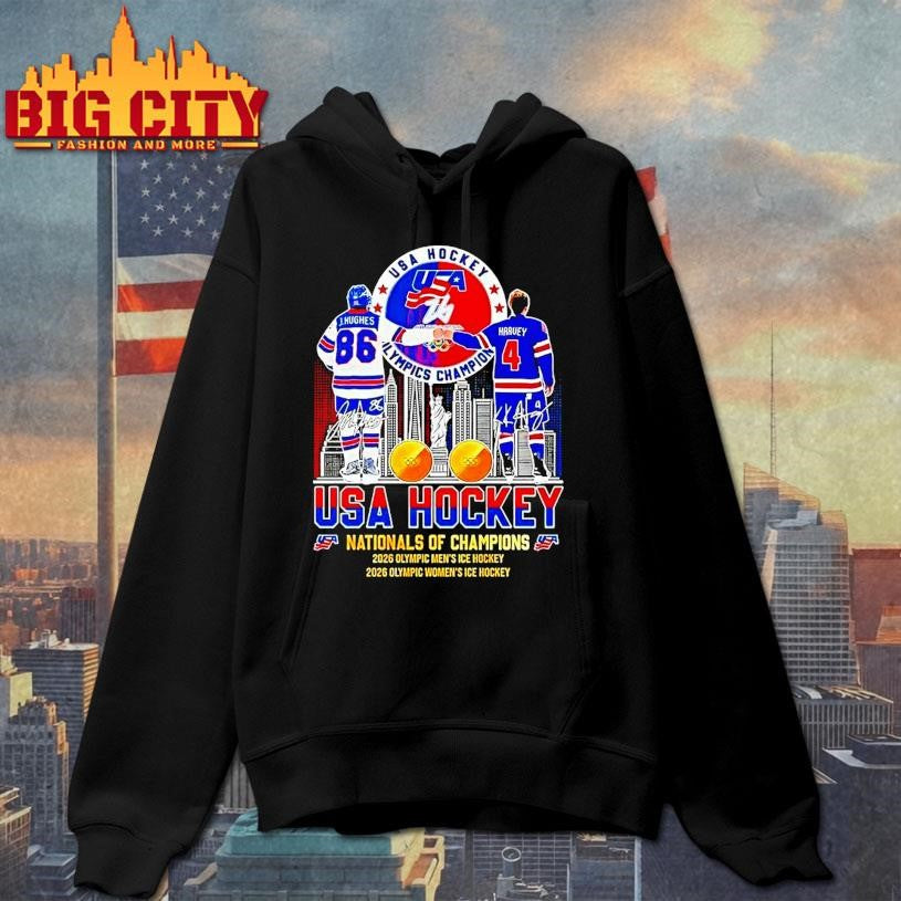 J Hughes Fist Bump Harvey Usa Hockey Nationals Of Champions Hockey City Skyline Shirt Unisex