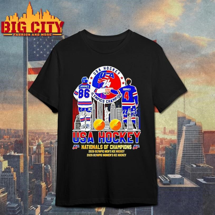 J Hughes Fist Bump Harvey Usa Hockey Nationals Of Champions Hockey City Skyline Shirt Unisex