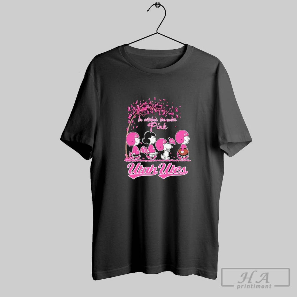 Official The Peanuts Walking X Utah Utes In October We Wear Pink Shirt Sweater Unisex
