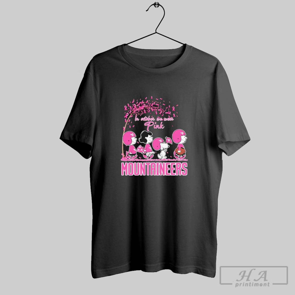 Official The Peanuts Walking X West Virginia Mountaineers In October We Wear Pink Shirt Unisex