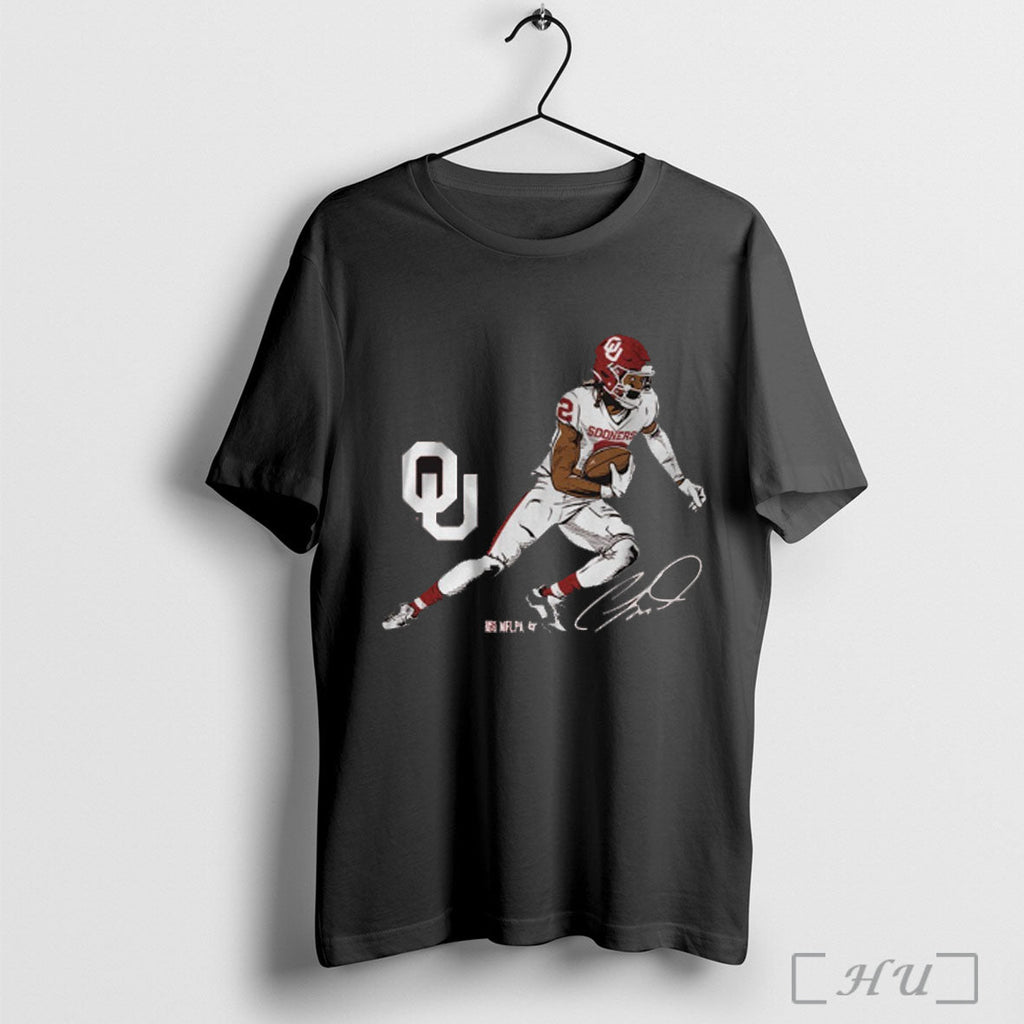 Officials Oklahoma Sooners Football Ncaa Ceedee Lamb Superstar Pose Signature T Shirt Unisex