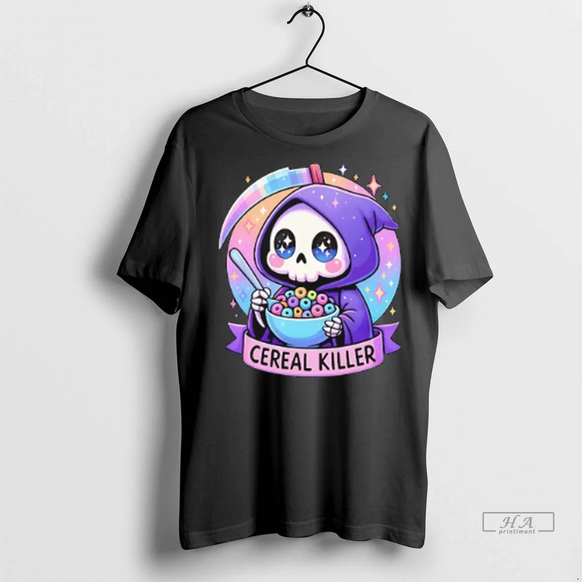 Trendy Officials Skeleton Death Cereal Killer Cartoon Halloween Shirt Sweater Unisex