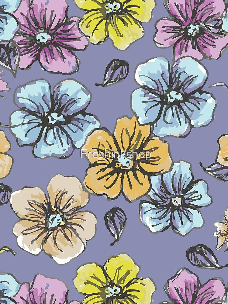 Rustic Flowers on Blue by Freshinkshop