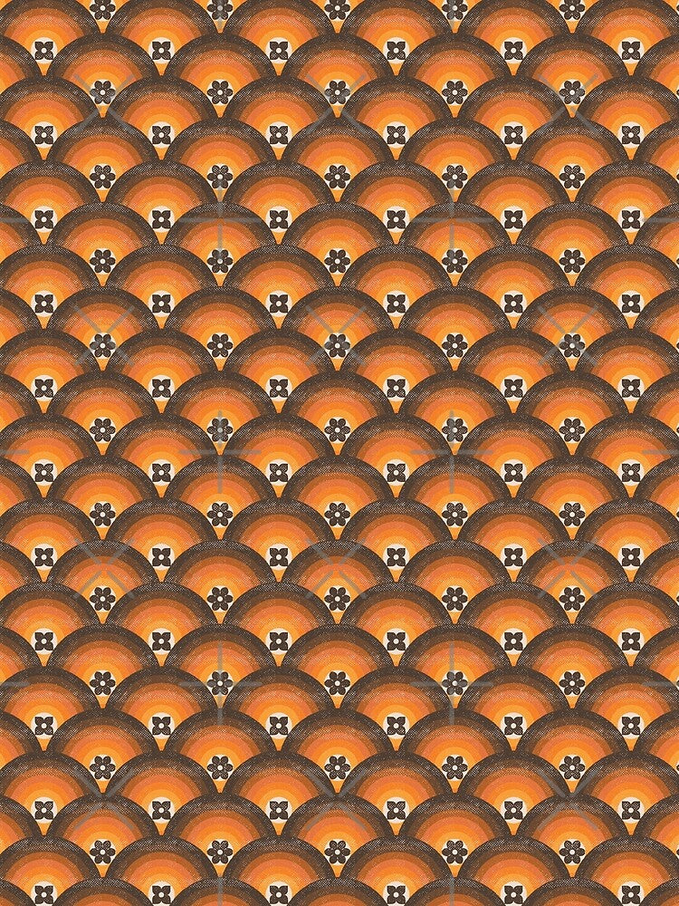 Orange Ombre Retro 70s Scallop Circle Flowers by WickedRefined - Nicole Demereckis
