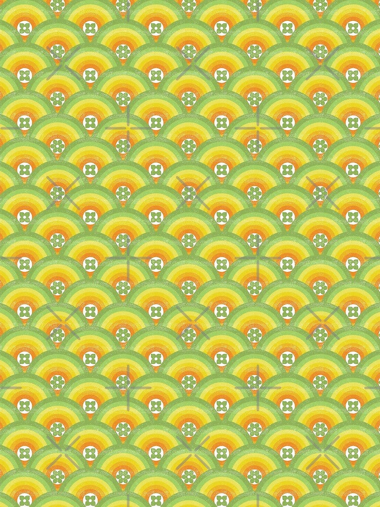 Green - Orange Retro 70s Scallop Circle Flowers by WickedRefined - Nicole Demereckis
