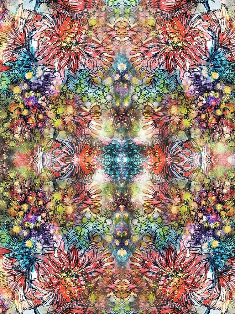Watercolor hand drawn flower kaleidoscope pattern by robertaaiello