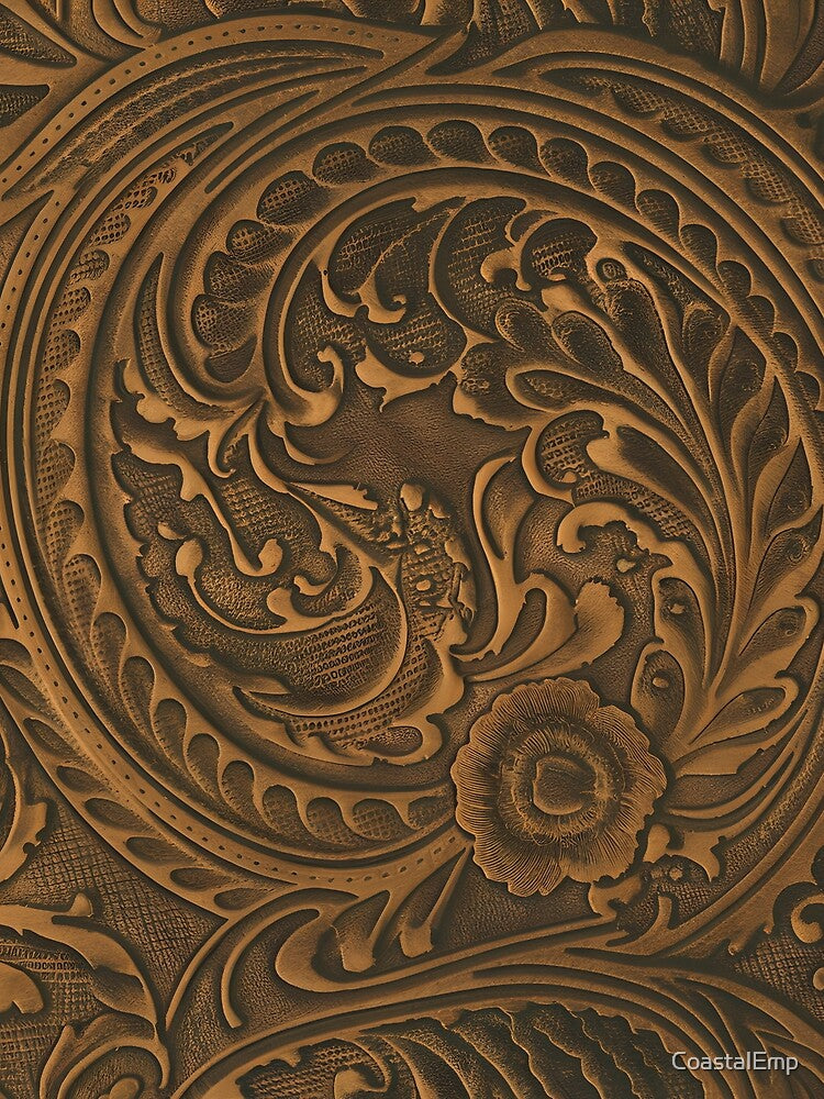 Brown Leather Embossed Pattern | Western Tooled Leather Texture | Rustic Country Cowgirl Aesthetic Design by CoastalEmp