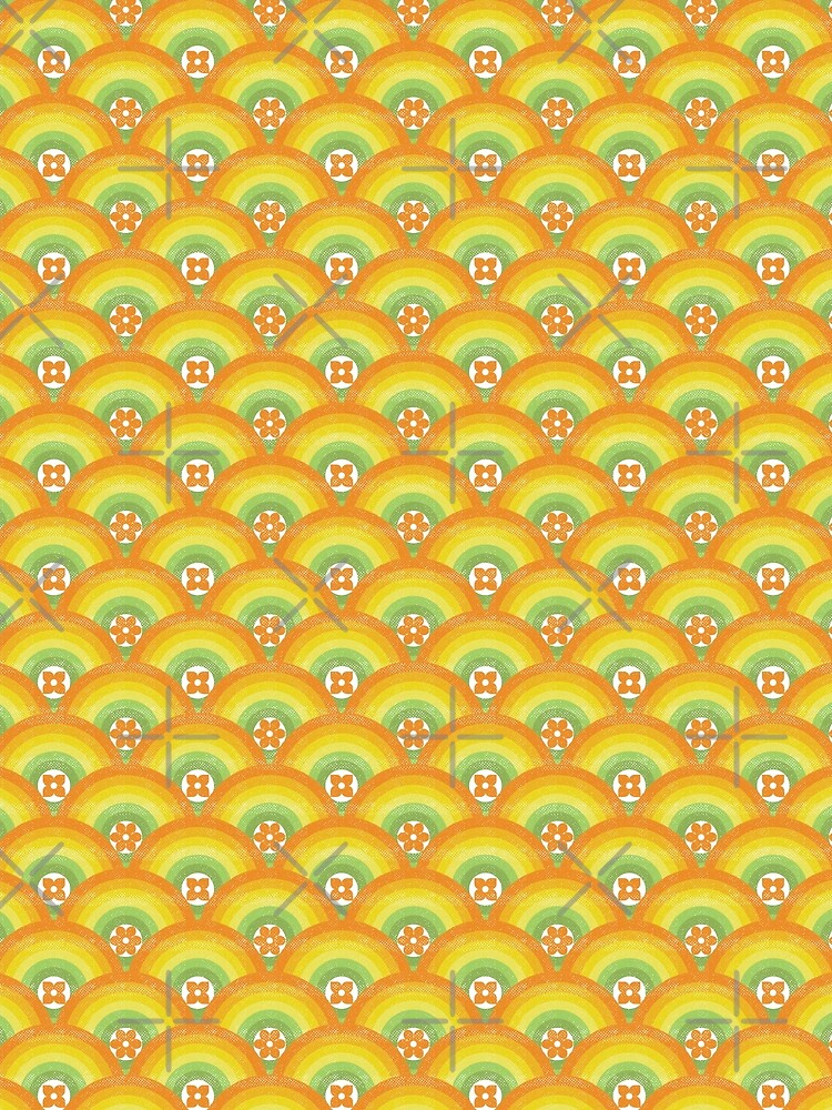 Orange - Green Retro 70s Scallop Circle Flowers by WickedRefined - Nicole Demereckis