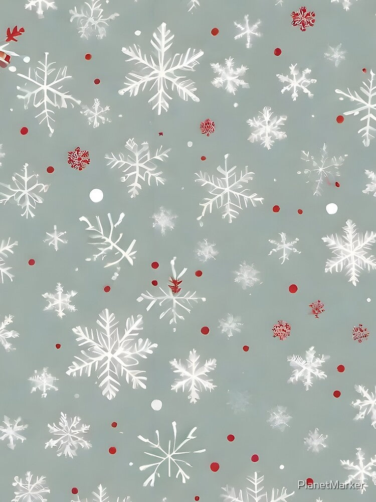 Tastful Christmas Snow Flakes, Touch Of Green And Red Seamless by PlanetMarker