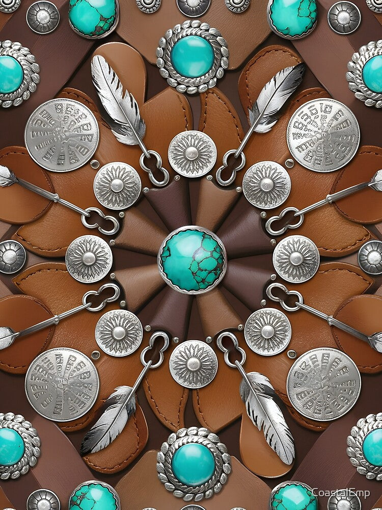Western Turquoise Concho Seamless Pattern – Rustic Silver & Southwest Boho Design by CoastalEmp