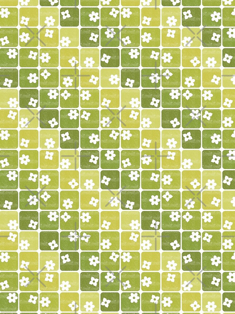 Green Retro 70s Flowers Diagonal by WickedRefined - Nicole Demereckis